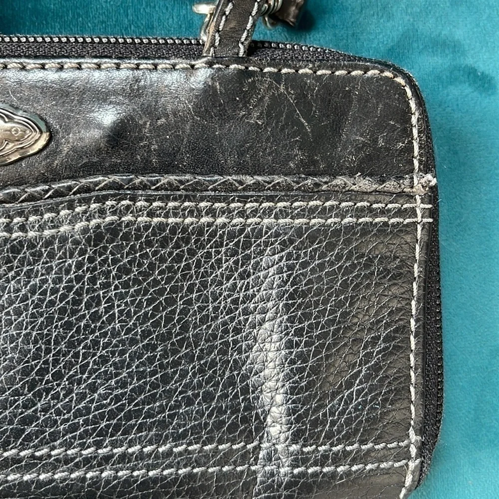 Brighton Vintage Leather Wallet/Wristlet w Crossbody Strap— multi compartments! - Picture 6 of 11